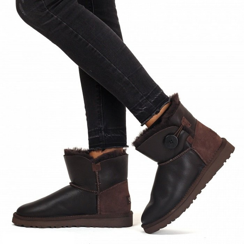 Женские Угги UGG Mini Bailey Button Metallic Chocolate