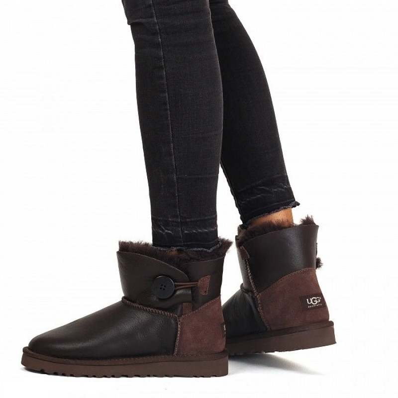 Женские Угги UGG Mini Bailey Button Metallic Chocolate