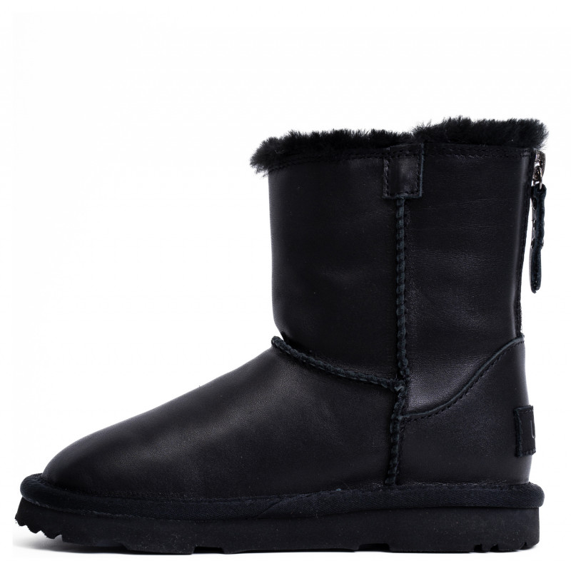 Детские Угги UGG Kids Classic Short Zip Leather Black
