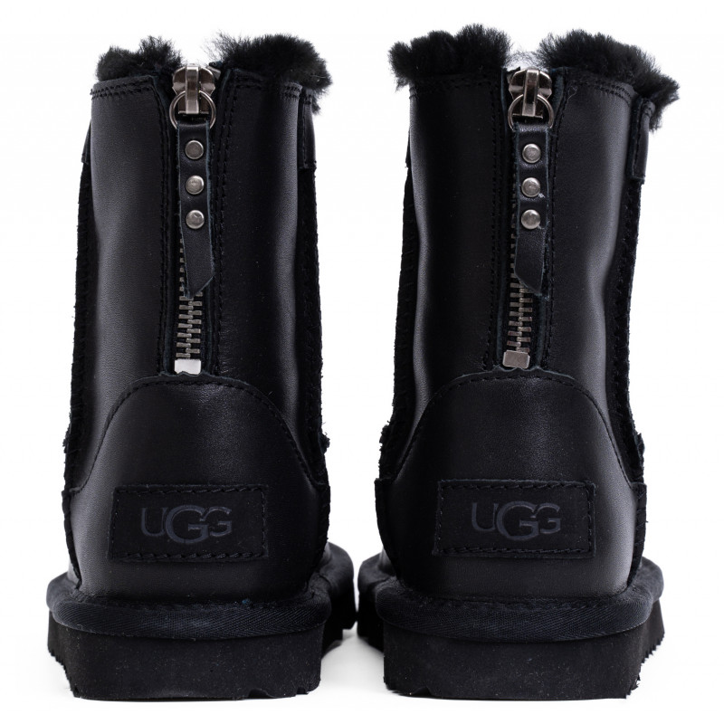 Детские Угги UGG Kids Classic Short Zip Leather Black
